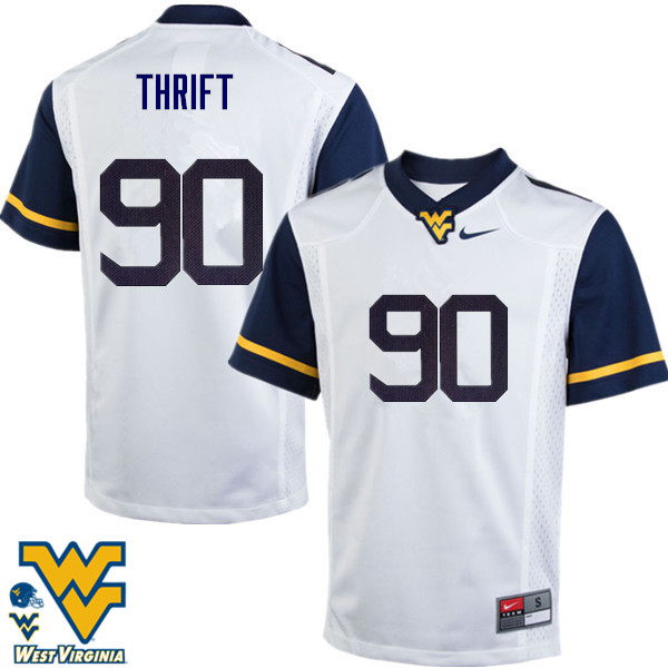 NCAA Men's Brenon Thrift West Virginia Mountaineers White #90 Nike Stitched Football College Authentic Jersey TC23J64UV